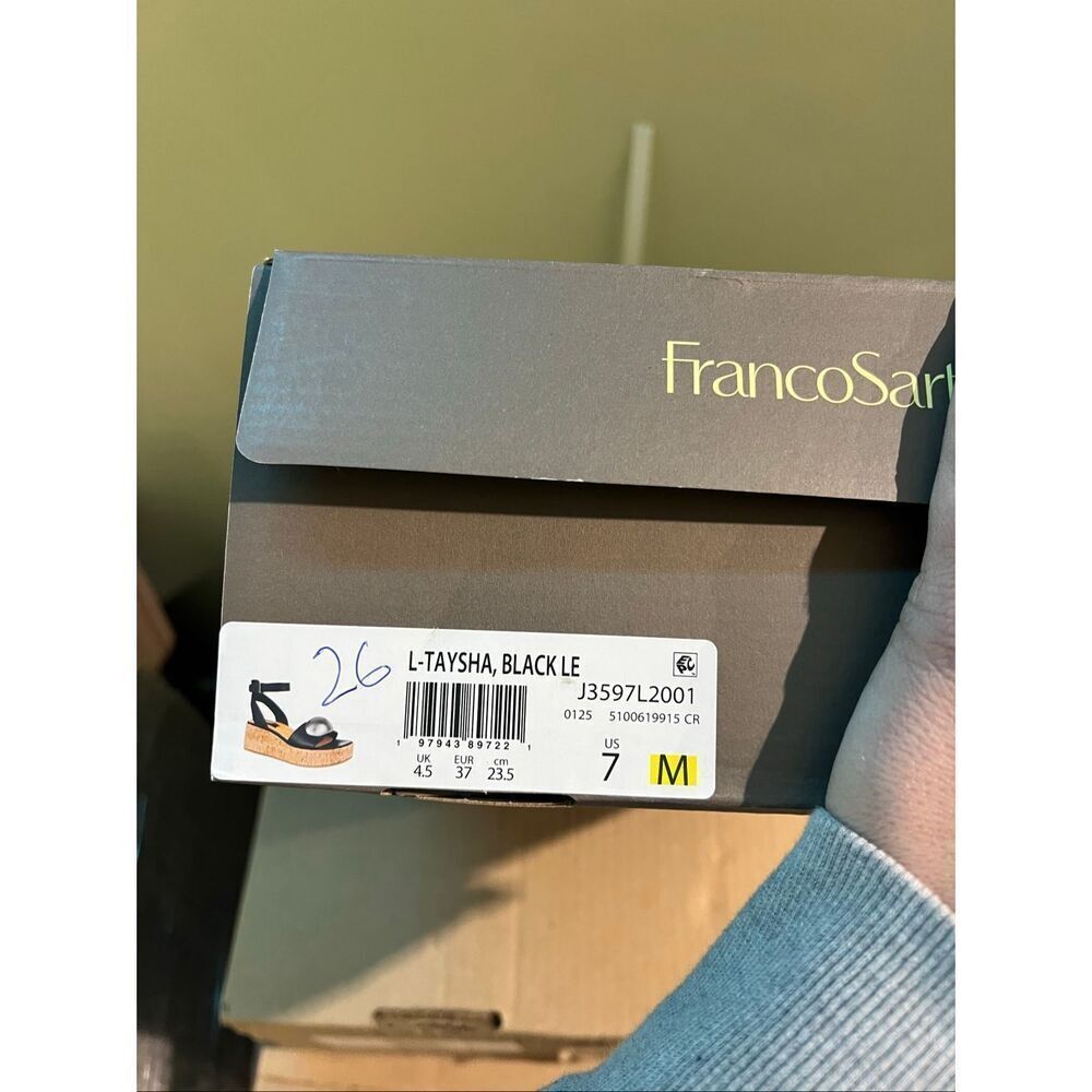 Franco Sarto NWT 2.5” Taysha Cork Resort Platform Leather Cork Wedge Sandal Blac - Picture 9 of 9